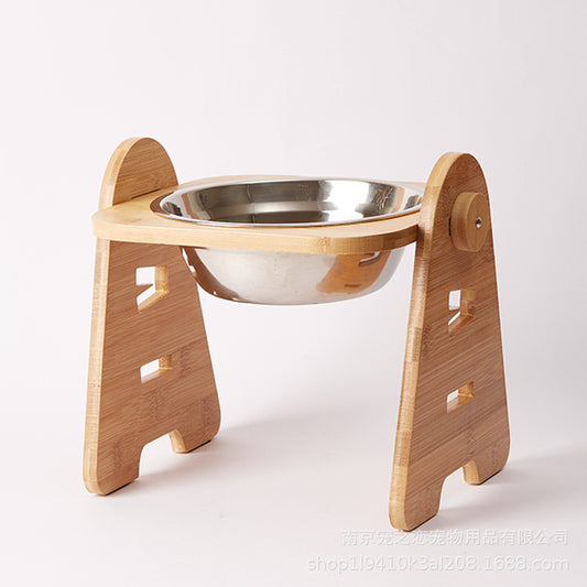 Bamboo-Stand Double Bowl — Large Breed